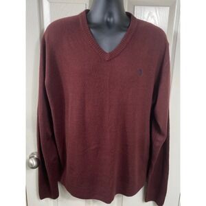 US Polo Assn Men's XL V-Neck Sweater Pullover Burgandy Classic Fit Casual Preppy